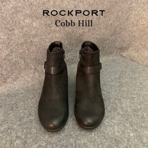 Rockport Cobb Hill Women’s Black Leather Strap Side Zip Ankle Boots